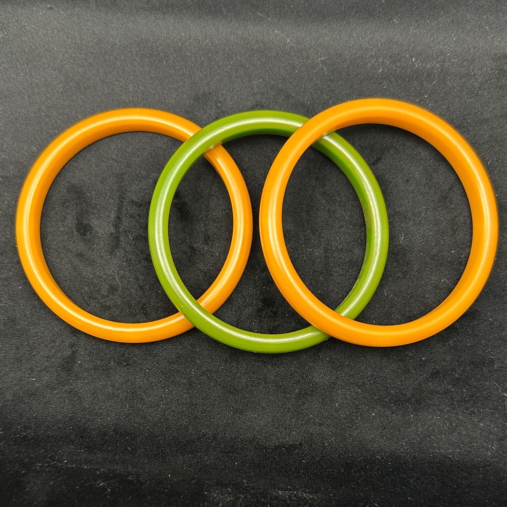 Vintage Bakelite butterscotch and Green Bangles